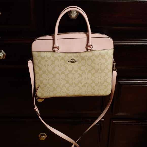 Pink coach laptop bag shop